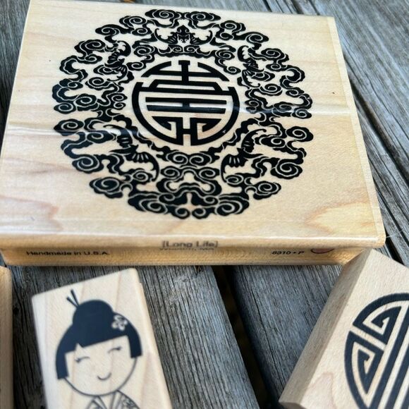 Vintage Asian-Inspired Wooden Stamp Set - Picture 15 of 16